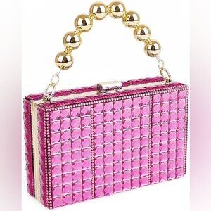 Pink Beaded Handbag with Gold Accents